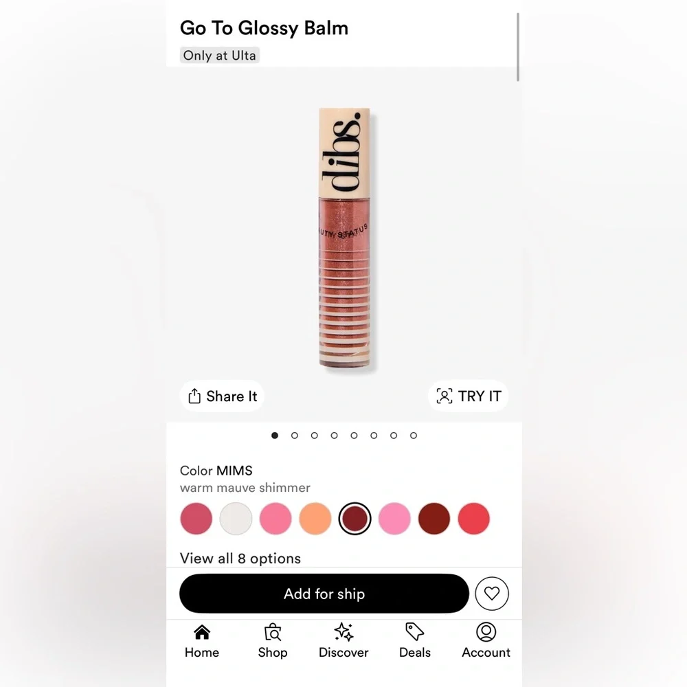 NIB Dibs Go To Glossy Balm in Shade Mims